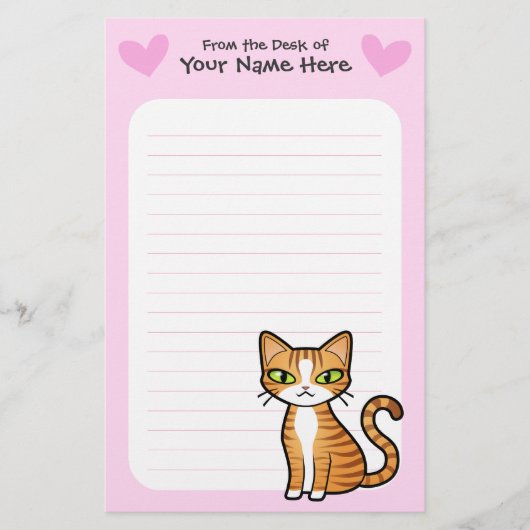 Ontwerp uw eigen Cartoon kat (liefdesharten) Briefpapier (Voorkant)