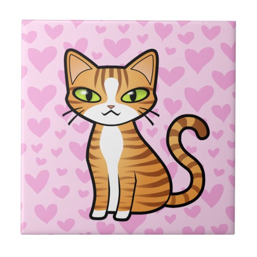 Ontwerp uw eigen Cartoon kat (liefdesharten) Tegeltje (Voorkant)