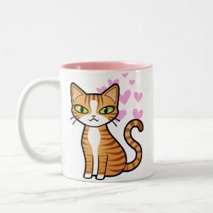 Ontwerp uw eigen Cartoon kat (liefdesharten) Tweekleurige Koffiemok