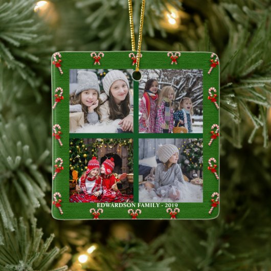 Ontwerp uw eigen familiefoto collage kerstmis keramisch ornament (Boom)