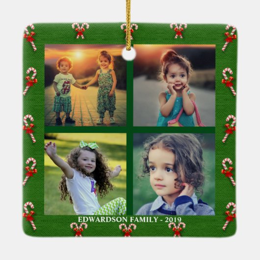 Ontwerp uw eigen familiefoto collage kerstmis keramisch ornament (Achterkant)