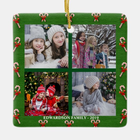 Ontwerp uw eigen familiefoto collage kerstmis keramisch ornament (Voorkant)