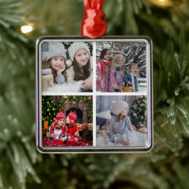 Ontwerp uw eigen familiefoto collage kerstmis metalen ornament