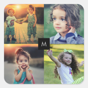 Ontwerp uw eigen familiefoto-collage monogramma vierkante sticker