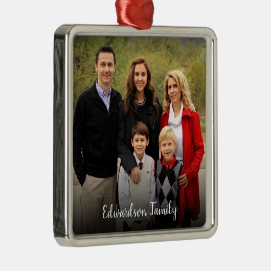 Ontwerp uw eigen familiefoto Kerstmis Metalen Ornament (Rechts)