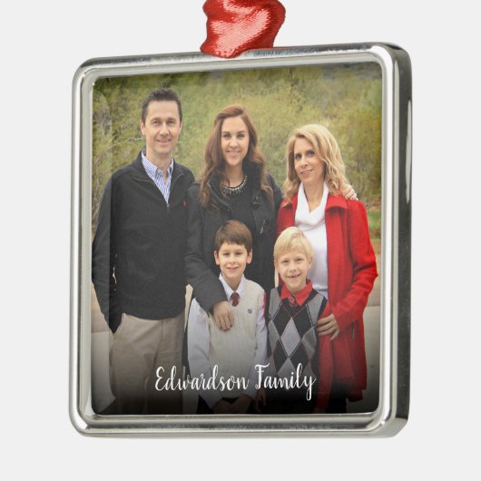 Ontwerp uw eigen familiefoto Kerstmis Metalen Ornament (Links)