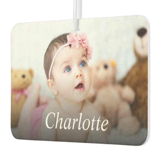 Ontwerp uw eigen foto en naam op maat luchtverfrisser (Links)