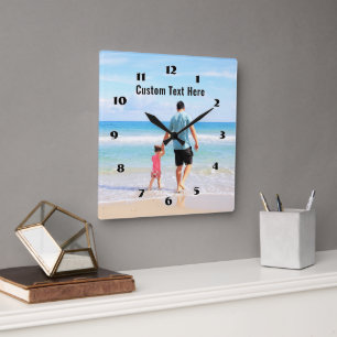 Ontwerp uw eigen fotoklok met aangepaste tekst vierkante klok