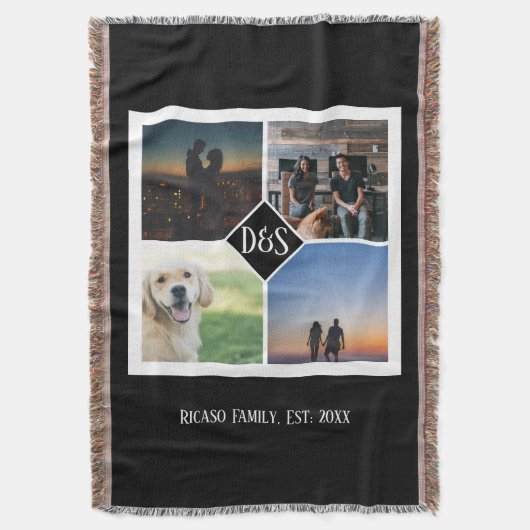 Ontwerp uw eigen gepersonaliseerde monogram 4 foto deken (Voorkant Verticaal)