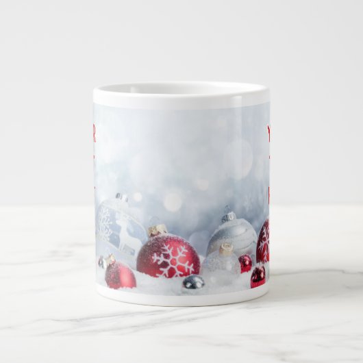 Ontwerp uw eigen Jumbo-Mok - Kerstsneeuw Baubles Grote Koffiekop (Voorkant)