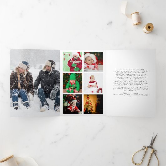 Ontwerp uw eigen Multi Photo Collage Holiday Drieluik Wenskaart (Binnen)