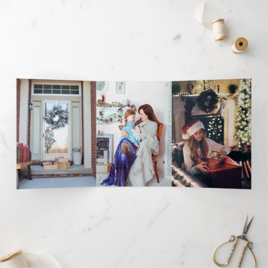 Ontwerp uw eigen multicore kerstfeestdag met feest drieluik wenskaart (Binnen)