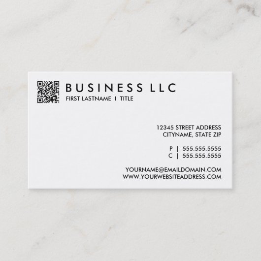 ontwerp uw eigen QR-code: gewoon zwart en wit. Visitekaartje (Voorkant)