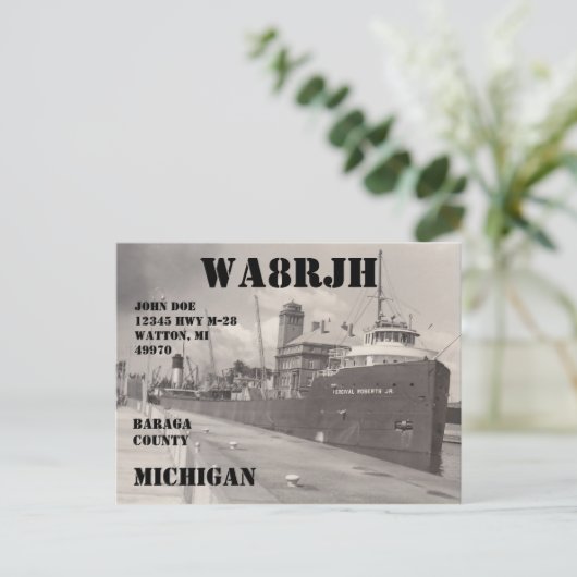 Ontwerp uw eigen QSL HAM Radio Operator Freighter Briefkaart (Staand voorkant)