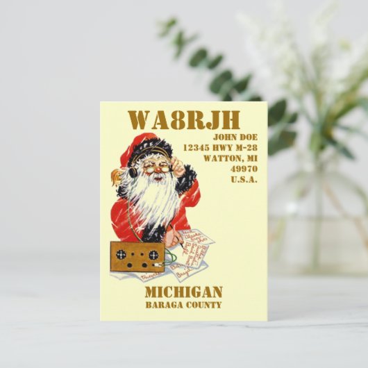 Ontwerp uw eigen QSL HAM Radio Operator op Santa Feestdagenkaart (Staand voorkant)