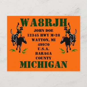 Ontwerp uw eigen QSL HAM Radio Ops Card Bronc Ride Briefkaart