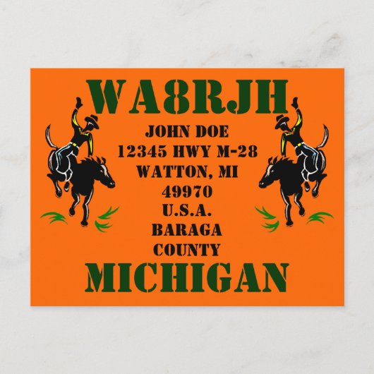 Ontwerp uw eigen QSL HAM Radio Ops Card Bronc Ride Briefkaart (Voorkant)