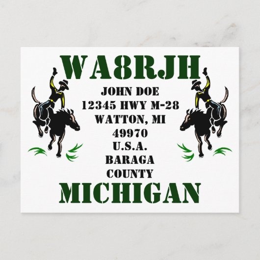 Ontwerp uw eigen QSL HAM Radio Ops Card Bronc Ride Briefkaart (Voorkant)