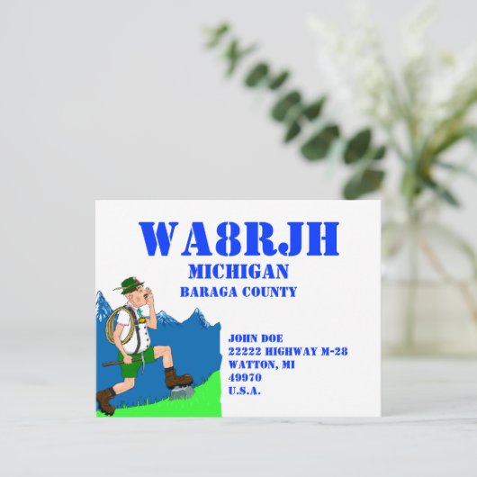 Ontwerp uw eigen QSL HAM Radio Ops Yodeler Briefkaart (Staand voorkant)