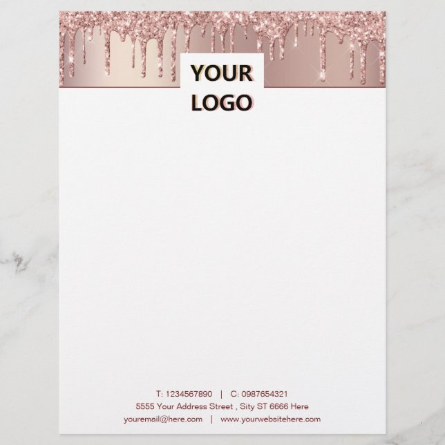 Ontwerp uw eigen Roos Gouden Glitter Letterhead Briefhoofd (Voorkant)