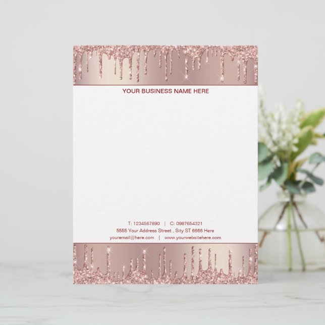 Ontwerp uw eigen Roos Gouden Glitter Letterhead Briefhoofd (Staand voorkant)