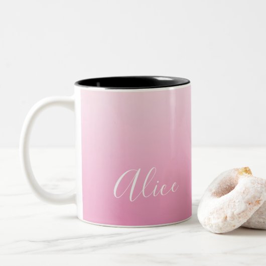 Ontwerp uw eigen roze OMbre en Jouw naam Tweekleurige Koffiemok (Met donut)