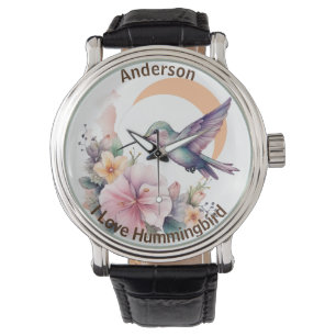 Ontwerp uw eigen Waterverf Hummingbird aangepaste  Horloge