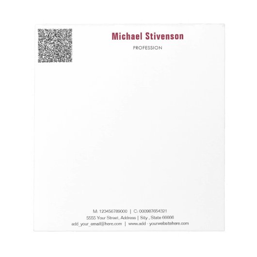 Ontwerp uw eigen zakelijke QR-code Notitieblok (Voorkant)