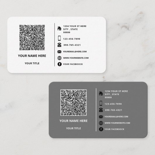 Ontwerp uw QR-code info visitekaartjes voorbeeld (Voorkant / Achterkant)