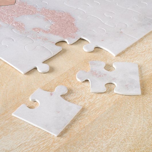 ontwerp van ananas op roze marmer legpuzzel (Zijkant)