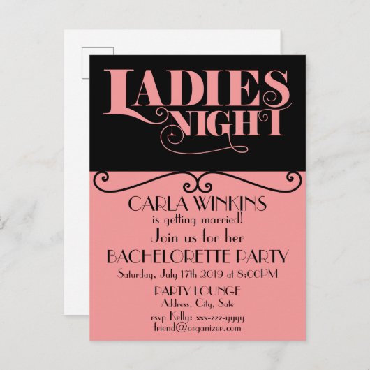 Ontwerp van Bachelorette Party Uitnodiging Briefkaart (Voorkant / Achterkant)