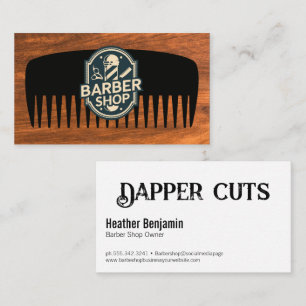 Ontwerp van barbershop-badge Kam Houtnerf Visitekaartje