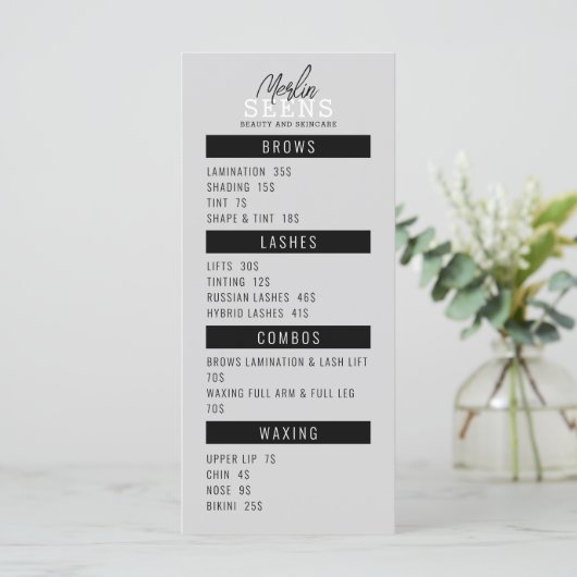 Ontwerp van behandelmenu voor schoonheidssalon menu (Staand voorkant)
