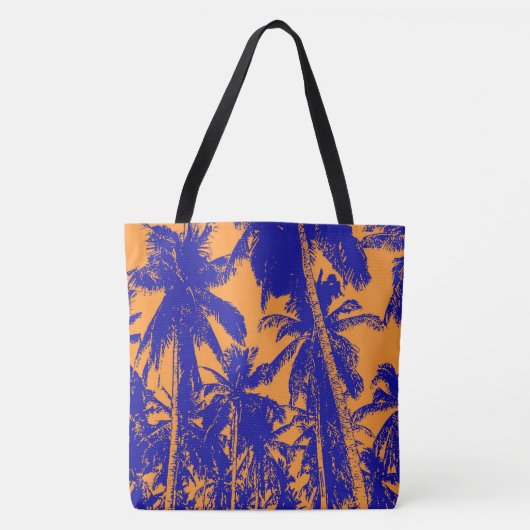 Ontwerp van blauwe en Oranje palmbomen Tote Bag (Voorkant)