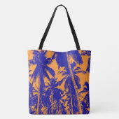 Ontwerp van blauwe en Oranje palmbomen Tote Bag (Achterkant)