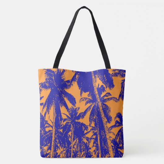 Ontwerp van blauwe en Oranje palmbomen Tote Bag (Achterkant)