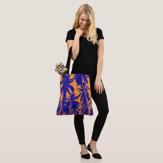 Ontwerp van blauwe en Oranje palmbomen Tote Bag (Op model)
