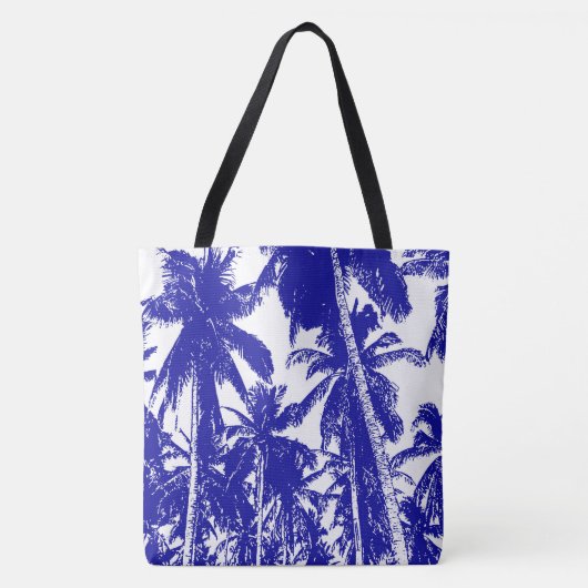 Ontwerp van blauwe en witte palmbomen tote bag (Voorkant)