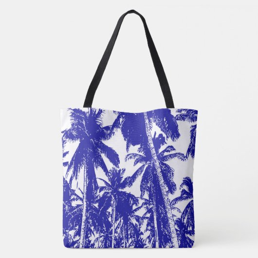 Ontwerp van blauwe en witte palmbomen tote bag (Achterkant)