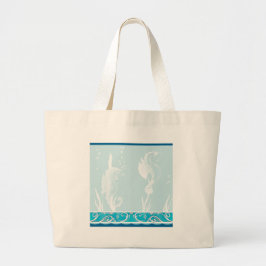 Ontwerp van blauwe zeeHorse en wervelkolom Grote Tote Bag