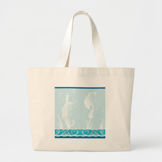 Ontwerp van blauwe zeeHorse en wervelkolom Grote Tote Bag (Voorkant)