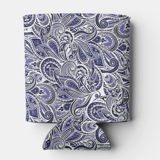 Ontwerp van blauwwitte paisleypatronen blikjeskoeler (Achterkant)