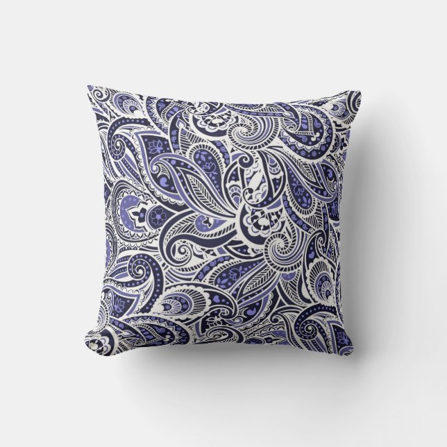 Ontwerp van blauwwitte paisleypatronen kussen (Voorkant)