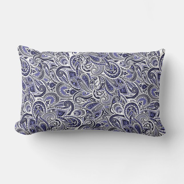 Ontwerp van blauwwitte paisleypatronen kussen (Voorkant)