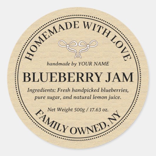 Ontwerp van Blueberry Jam-productlabel Ronde Sticker (Voorkant)