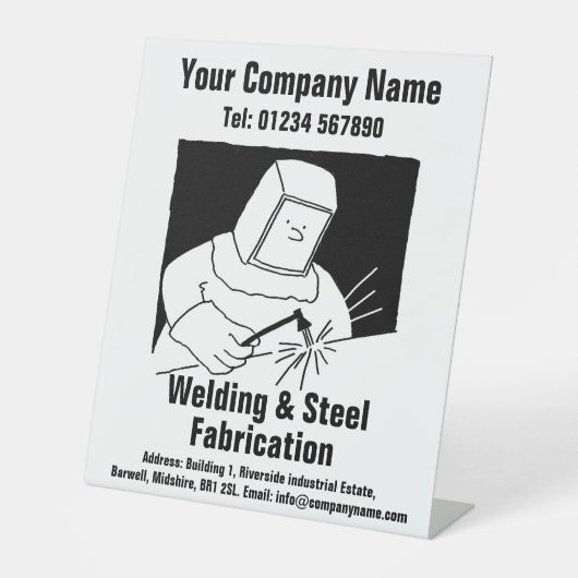 Ontwerp van Cartoon voor lassen en fabricage Reclamebord Met Voetstuk (Voorkant)