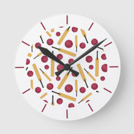 Ontwerp van cricketspeler en van alle cricketspele ronde klok