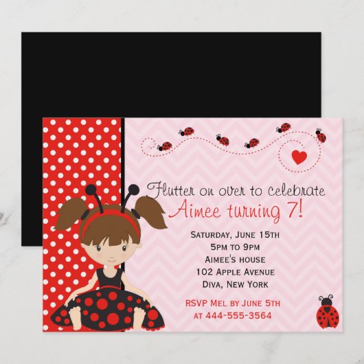 Ontwerp van Cute Ladybird Ladybug-meisje Kaart (Voorkant / Achterkant)