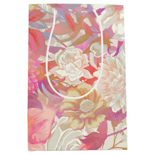 Ontwerp van dahlias en Roos Medium Cadeauzakje (Voorkant)