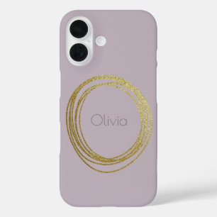 Ontwerp van de Abstracte Cute Gold Circle in Lila iPhone 16 Hoesje